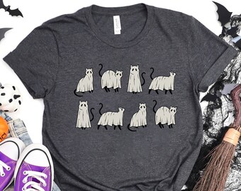 Halloween Shirt, Cat Shirt, Ghost Cat Shirt, Halloween T-shirt, Halloween Cat Shirt, Cat Lover Shirt, Black Cat Shirt,Spooky Season, Cat Tee
