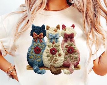 Cats Flower Faux Knit Shirt, Cute Cat Lover T-Shirt, Cat Lover Gift, Funny Cat Shirt, Summer Shirt, Cool Cat, Cat Shirt, Cat Lover Gift