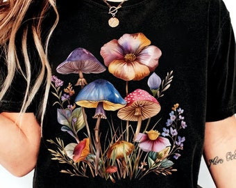 Mushroom Wildflower Shirt, Wild Flower, Cottagecore Shirt, Mushroom, Botanical Mushroom Tee, Mushroom and Floral Shirt, Botanical Tee Shirt