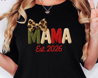 Mama Est Faux Knit Tee, 2026 Mama Est Year, Mama Est, Mother Shirt Gift, Pregnancy Tee, Mom Established Tee, Gift for Her, Baby Announcement