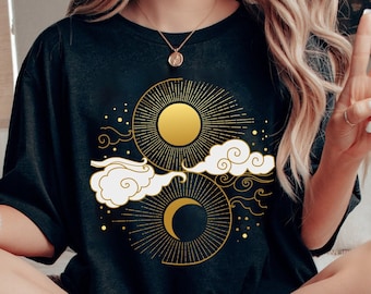 Sun and Moon Shirt, Aesthetic Shirt, Yoga Shirt, Pagan Clothing, Aesthetic Clothing, Celestial Clothing,Moon Shirt,Sun Shirt,Celestial Shirt