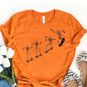 Halloween Skeleton Shirt, Skateboarding Skeleton Tee, Halloween Skateboarding T-Shirt, Boys Halloween T-shirt, Skater Gifts