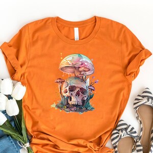 Mushroom Shirt, Halloween Mushroom Skull Shirt, Hippie Shirt, Decor Art Shirt, Plant Shirt, Nature Shirt, Gift For Her, Vintage Plant Shirt