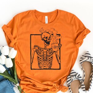 Skeleton Shirt, Halloween Skeleton, Skeleton Drinking Coffee Shirt, Hot Coffee Skeleton Shirt, Coffee Lover Shirt, Halloween Party Shirt