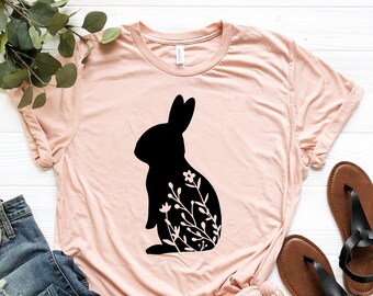 Floral Rabbit Shirt, Bunny Shirt, Easter Shirt, Nature Lover, Rabbit Silhouette, Animal Lover, Nature Lover Shirt, Gift For Her,Trendy Shirt