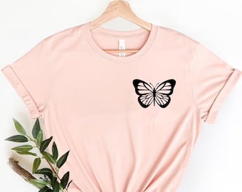 Butterfly Shirt, Monarch Butterfly T-Shirt, Butterfly Pocket Graphic Tee, Cute Butterfly Shirt, Animal Shirt, Everyday Shirt, Mama Shirt