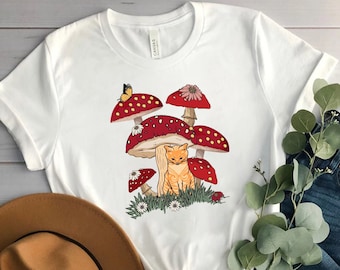 Goblincore Shirt, Cat and Mushroom Shirts, Cat Mushroom Shirt, Cat Lover Gift, Mushroom Tee, Cottagecore Shirt, Cat Owner Gift, Mushroom Tee