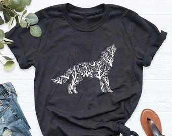 Wolf Shirt, Howling Wolf, Floral Wolf, Wolf Lover Gift, Animal Lover Shirt, Dog Lover Shirt, Wolf Girl, Wolves Gifts, Wildlife Animals Tee