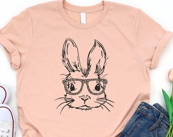 Easter Bunny With Glasses Shirt,Bunny With Glasses Shirt,Kids Easter Shirt,Cute Easter Shirt,Easter Day Shirt for Woman, Easter Bunny Shirt