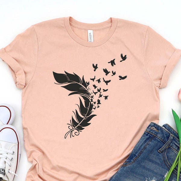 Feather Birds Shirt, Graphic Tee, Feather Unisex Tshirt, Women Bird Tshirt, Bird T Shirt, Feather Shirt Feather T Shirt, Christmas Gift Idea