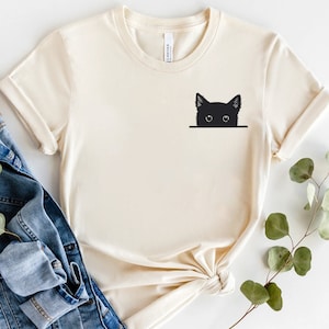 Black Cat Shirt, Cat Shirt, Cute Kitty Tee, Kitten T-shirt, Gift for Cats Lover, Cat Mom Shirts, Cat Shirt Women, Cat Shirt,Cat Pocket Shirt