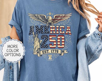 Comfort Colors® USA 250th Anniversary Shirt, USA Flag Vintage T-Shirt, Usa 250th anniversary Independence Day Tee,4th of July Patriotic Gift