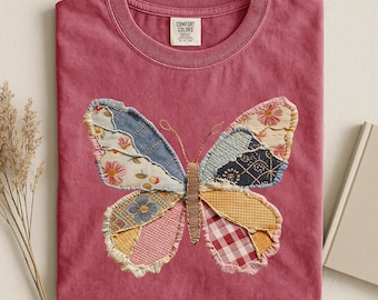 Comfort Colors® Faux Patchwork Butterfly Shirt, Spring Butterfly Shirts, Easter Shirts for Women, Floral Spring Patchwork, Gifts for Her