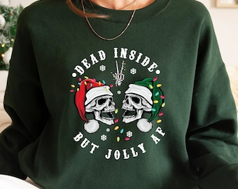 Dead Inside But Jolly AF Shirt, Dead Inside Skeleton, Funny Christmas Tees, Sarcastic Skeleton Shirt,Christmas Skeleton Shirt,Christmas Gift