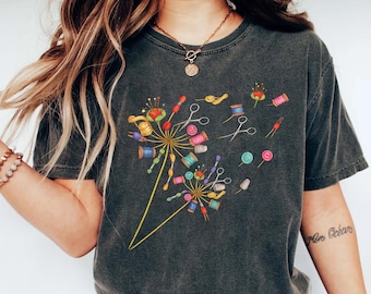 Comfort Colors® Cute Sewing T-shirt, Quilting Equipment Dandelion Shirt, Flying Flower Tee for Quilter, Sewing Lover Gift, Seamstress Shirt