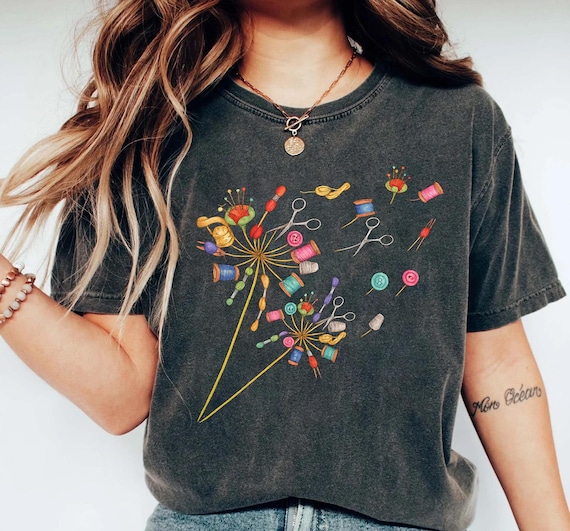 Comfort Colors® Cute Sewing T-shirt, Quilting Equipment Dandelion Shirt, Flying Flower Tee for Quilter, Sewing Lover Gift, Seamstress Shirt