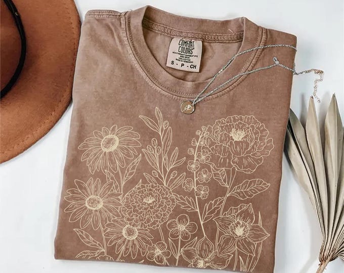 Comfort Colors® Vintage Pressed Flowers Shirt, Boho Cottagecore Shirt, Botanical Floral Tee Wildflowers Shirt Gift for Gardener Floral Shirt