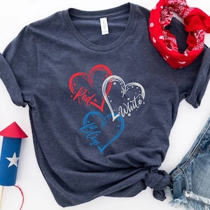 Red White Blue Heart Shirt, Fourth of July T-Shirt, USA Flag Tshirt, Independence Day, American Flag Shirt, Patriotic Shirt, 4Th Of July Tee