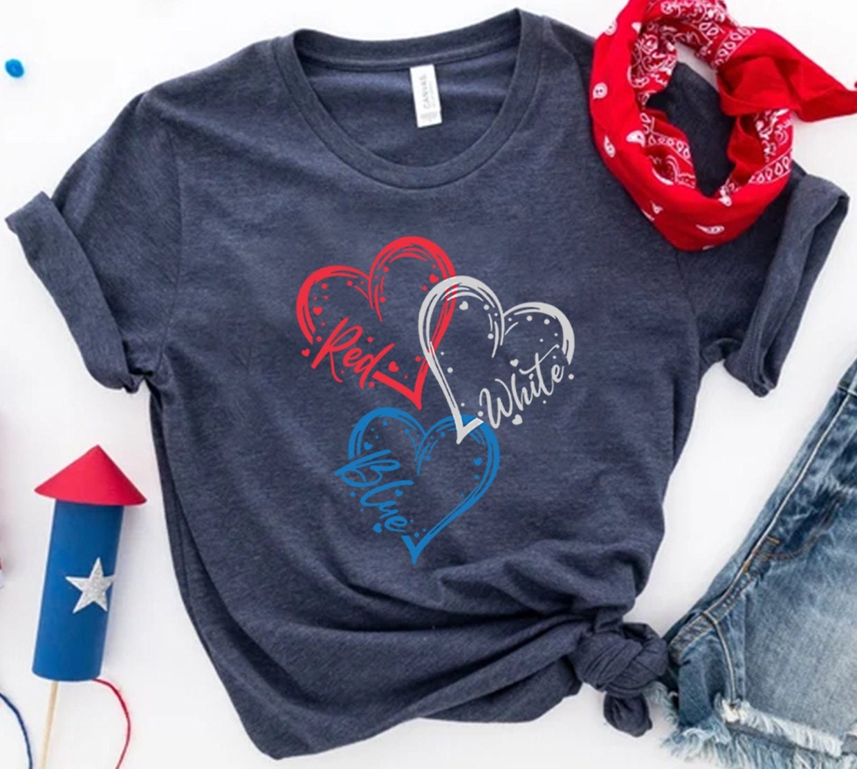 Red White Blue Heart Shirt, Fourth of July T-Shirt, USA Flag Tshirt, Independence Day, American Flag Shirt, Patriotic Shirt, 4Th Of July Tee