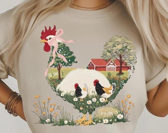 Comfort Colors® Chicken T-shirt, Farmer Shirt, Vintage Homestead Chicken Meadow Harvest Folk, Chicken Sweatshirt, Vintage Farm, Farmhouse