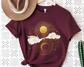 Sun and Moon T-Shirt, Aesthetic Shirt, Yoga Shirt, Pagan Clothing, Aesthetic Clothing, Celestial Clothing, Moon T-Shirt, Sun T-Shirt