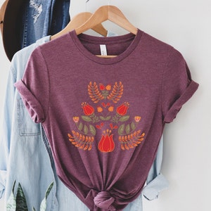 Scandinavian Shirt, Botanical Shirt, Folk Art T-Shirt, Scandinavian Gift, Gift For Women Vintage Flower Shirt, Christmas Gift For Women