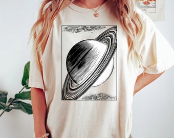Rings of SATURN T-shirt in Black Aqua, Astronomy Gifts for Men or Women, Hubble Telescope Shirt, Galaxy Planet Print, Mens Graphic Tee,Space