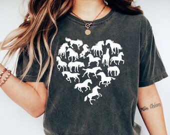 Horse Heart Shirt, Horse Lover Tee, Horses Heart T-Shirt, Horse Lover Gift, Horse Silhouette Shirt, Equestrian Tee, Gift For Horse Owner Tee
