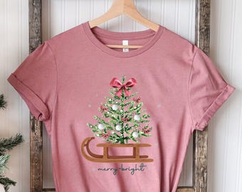 Christmas Shirts for Women, Merry and Bright Shirt, Christmas Tee Shirt, Christmas Tree Shirt, Christmas Tees, Holiday Shirts, Winter Shirt