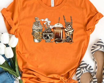 Skeleton Coffees Shirt, Coffee Skeleton Shirt, Halloween Shirt, Halloween Coffee, Coffee Shirt, Skeleton Shirt, Coffee Latte Shirt, Fall Tee