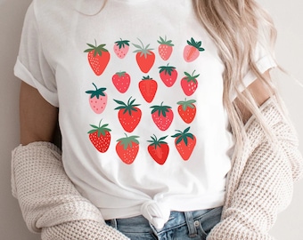 Strawberry Shirt, Strawberry Clothes ,Strawberry Tee, Garden Shirt ,Aesthetic Clothing, Cottagecore Clothes,Botanical Shirt,Strawberry Print