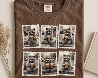 Comfort Colors® Retro Raccoon Drinking Iced Coffee Shirt, Funny Animal Meme Tee, Coffee Lover Raccoon Shirt, Unisex Graphic T Shirt