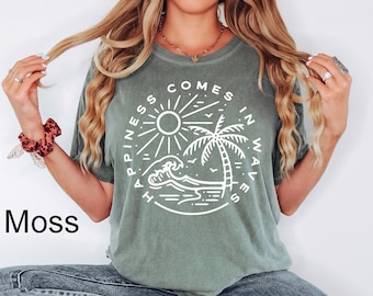 Comfort Colors®Happiness Comes in Waves Shirt, Wave Lover Shirt, Beach Vibes Shirt, Summer Shirt, Ocean T-Shirt,Summer Tee,Summer Trip Shirt