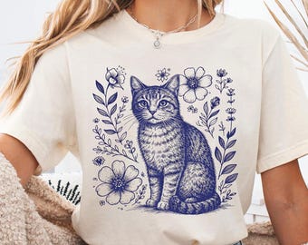 Floral Cat Mom Shirt, Flower Cat Lover Gift, Cat Lover Shirt, Animal Lover Tee, Floral Cat Shirt, Purr Shirt, Gift for Mom