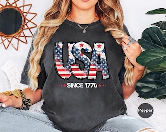 Comfort Colors® Floral USA Shirt, American Girl Shirt, USA Est 1776 Shirt, Girly 4th of July Shirt, Patriotic Women Shirt, Flower USA Shirt