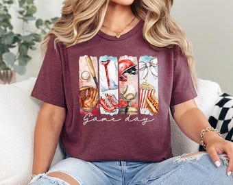 Game Day Baseball T-shirt, Coquette Baseball Shirt, Baseball Bow T-shirt, Brushstroke Baseball T-shirt, Mama Baseball T-shirt, T-Mom Shirt