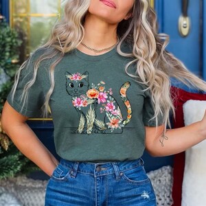 Cat Mom Shirt Floral Cat Shirt Purr Shirt Cat Mom Floral Cat Tee Cat ...