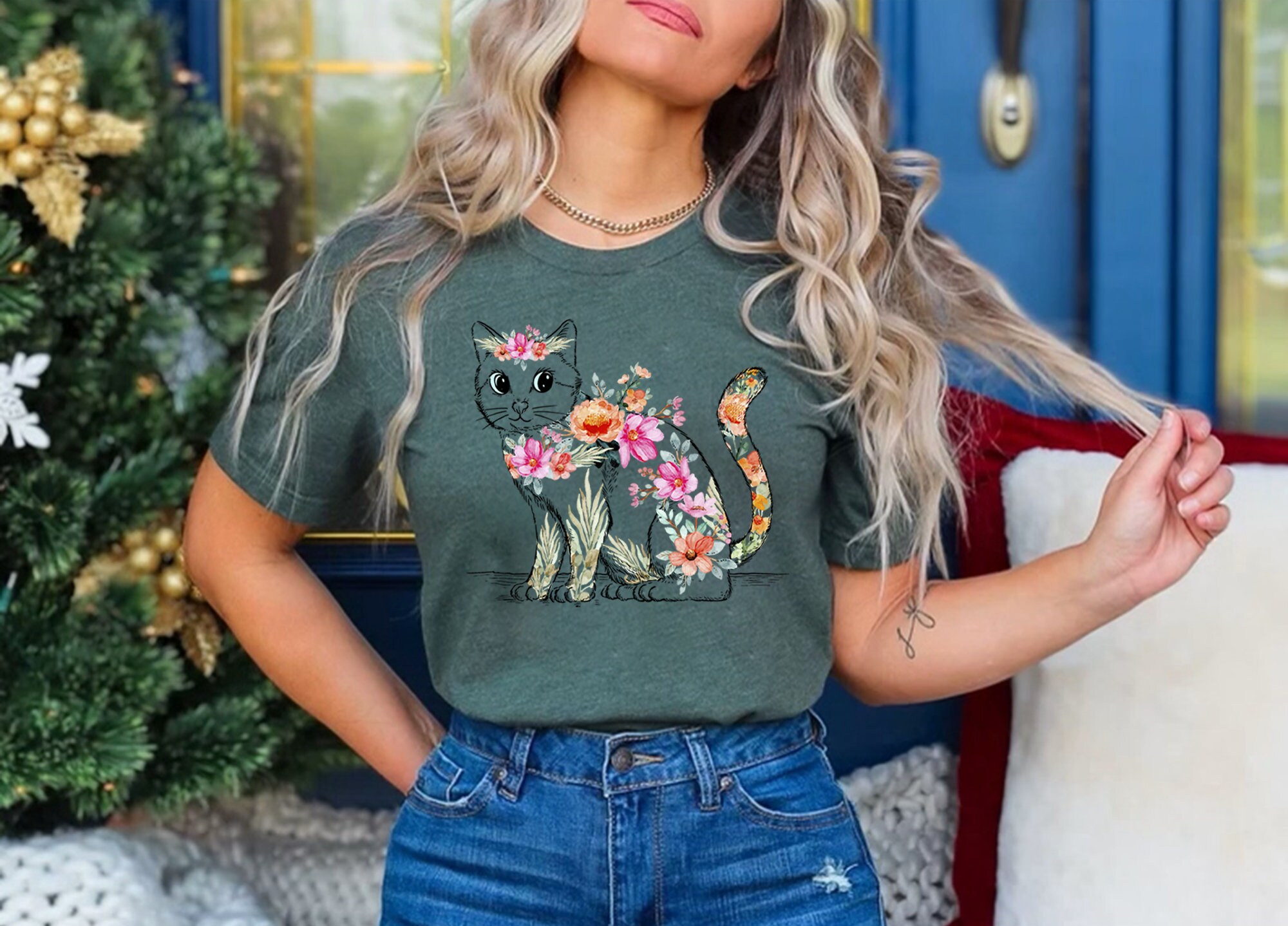 Cat Mom Shirt Floral Cat Shirt Purr Shirt Cat Mom Floral Cat Tee Cat ...