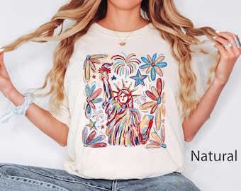 Retro 4th July Statue of Liberty Shirt, America USA Tees, America 4th July, 4th Of July, USA Flag, American Girl Shirt, America Flag Flower