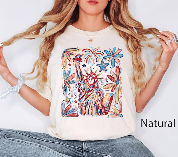 Retro 4th July Statue of Liberty Shirt, America USA Tees, America 4th July, 4th Of July, USA Flag, American Girl Shirt, America Flag Flower