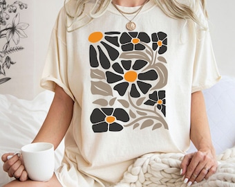Boho Flower Shirt, Wildflower Shirt Women, Floral Minimalist Shirt, Flower Print Shirt, Woman Gift, Cottagecore Boho Shirt, Pressed Flowers
