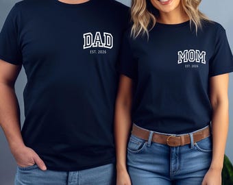 Comfort Colors® Mom Dad EST Shirt, Matching Mom And Dad, New Parents Gift, Baby Shower Outfit, Personalized Mom Dad, Expecting Parents Shirt
