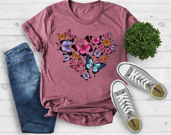 Vintage Butterflies T Shirt, for a Aesthetic, Distressed or