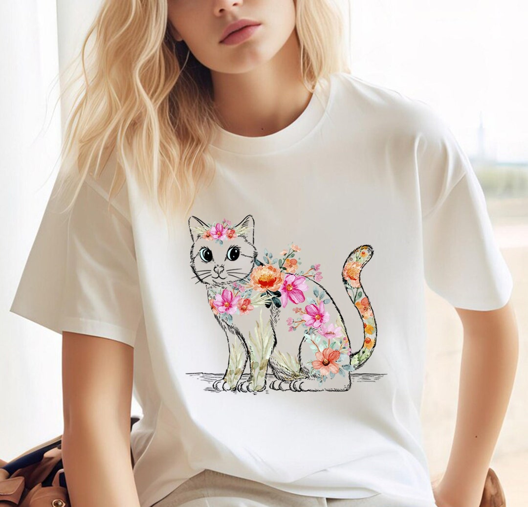 Cat Mom Shirt Floral Cat Shirt Purr Shirt Cat Mom Floral Cat Tee Cat ...