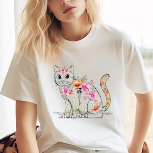 Cat Mom Shirt Floral Cat Shirt Purr Shirt Cat Mom Floral Cat Tee Cat Lover Shirt Animal Lover Tee Cat Lovers Shirt Gift for Mom Gift for Dad