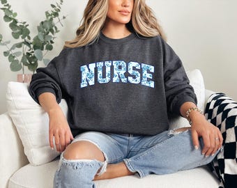 Nurse Floral Sweatshirt, Toile Nurse Sweatshirt, RN Sweatshirt, Nurse Graduation Gift, Nurse Week Shirt, Nurse Appreciation, Gift For Nurse