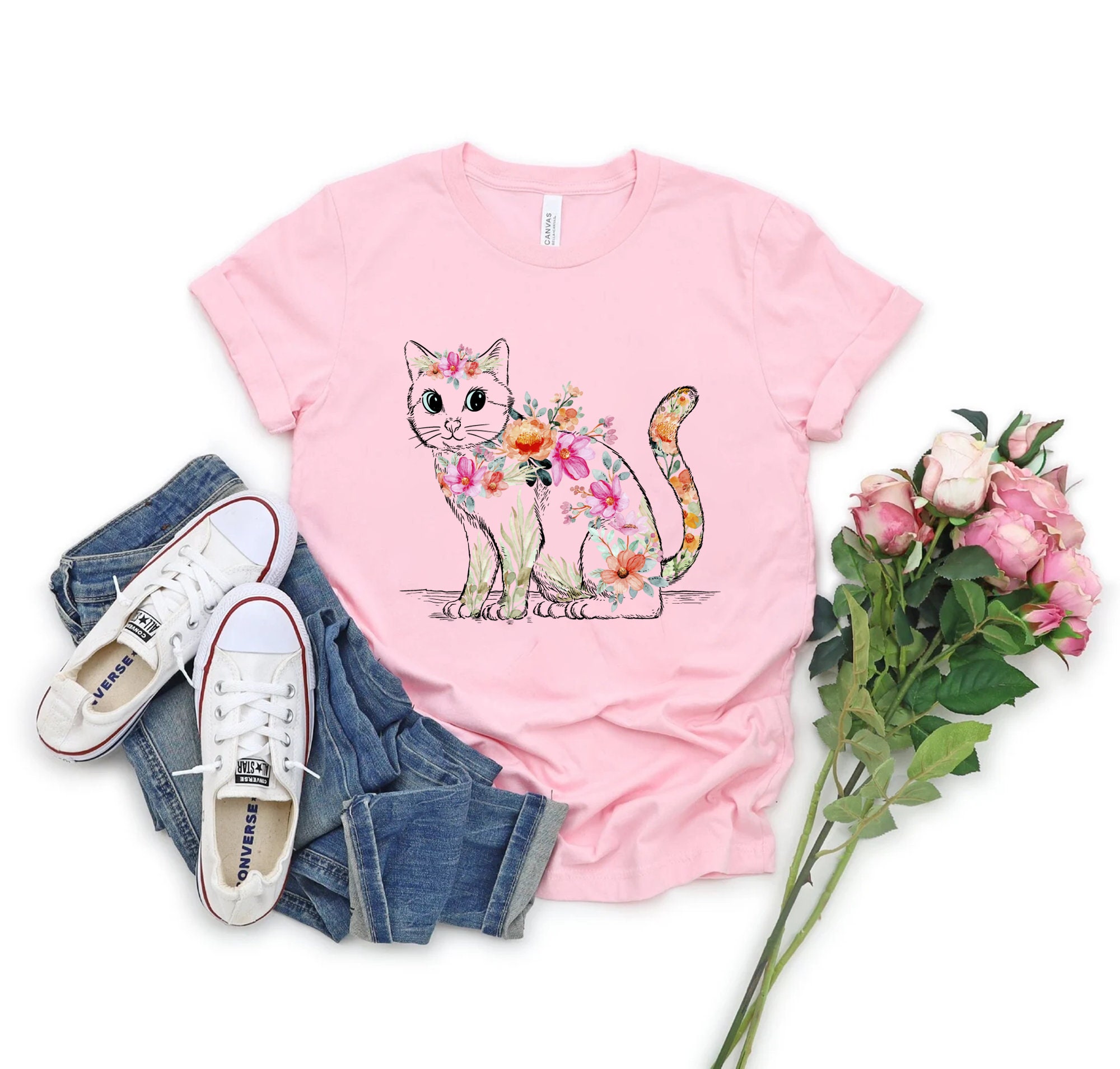 Cat Mom Shirt Floral Cat Shirt Purr Shirt Cat Mom Floral Cat Tee Cat ...