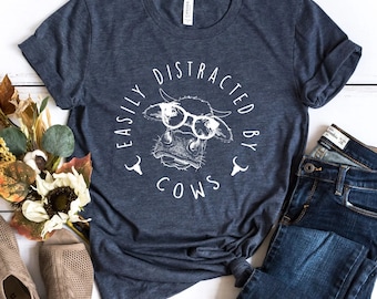 Easily Distracted By Cows Shirt,Cow Sweatshirt,Aesthetic Sweater,Funny Cow Shirt,Farm Love Shirts,Farm Animal Tshirt,Humorous Saying Sweater