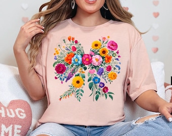Wildflower Coquette Bow Shirt, Mothers Day Gift, Vintage Cottagecore Shirt, Goblincore Shirt, Boho Wildflowers Shirt, Botanical Shirt,Flower