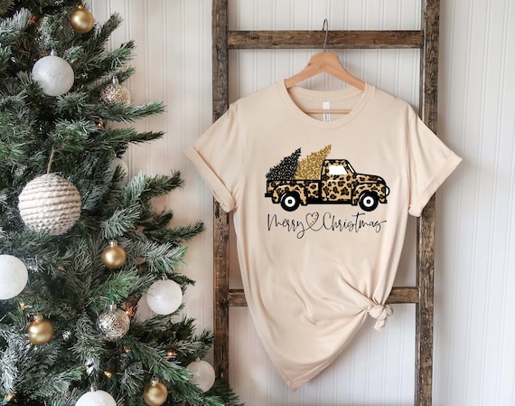 Leopard Truck Merry Christmas Tee, Christmas Shirt, Merry Christmas, Leopard Truck Tshirt, Leopard Printed, Christmas Truck, Christmas Gift